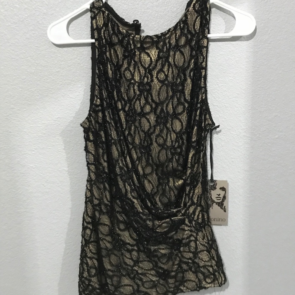 Champagne Black lace short sleeve Blouse